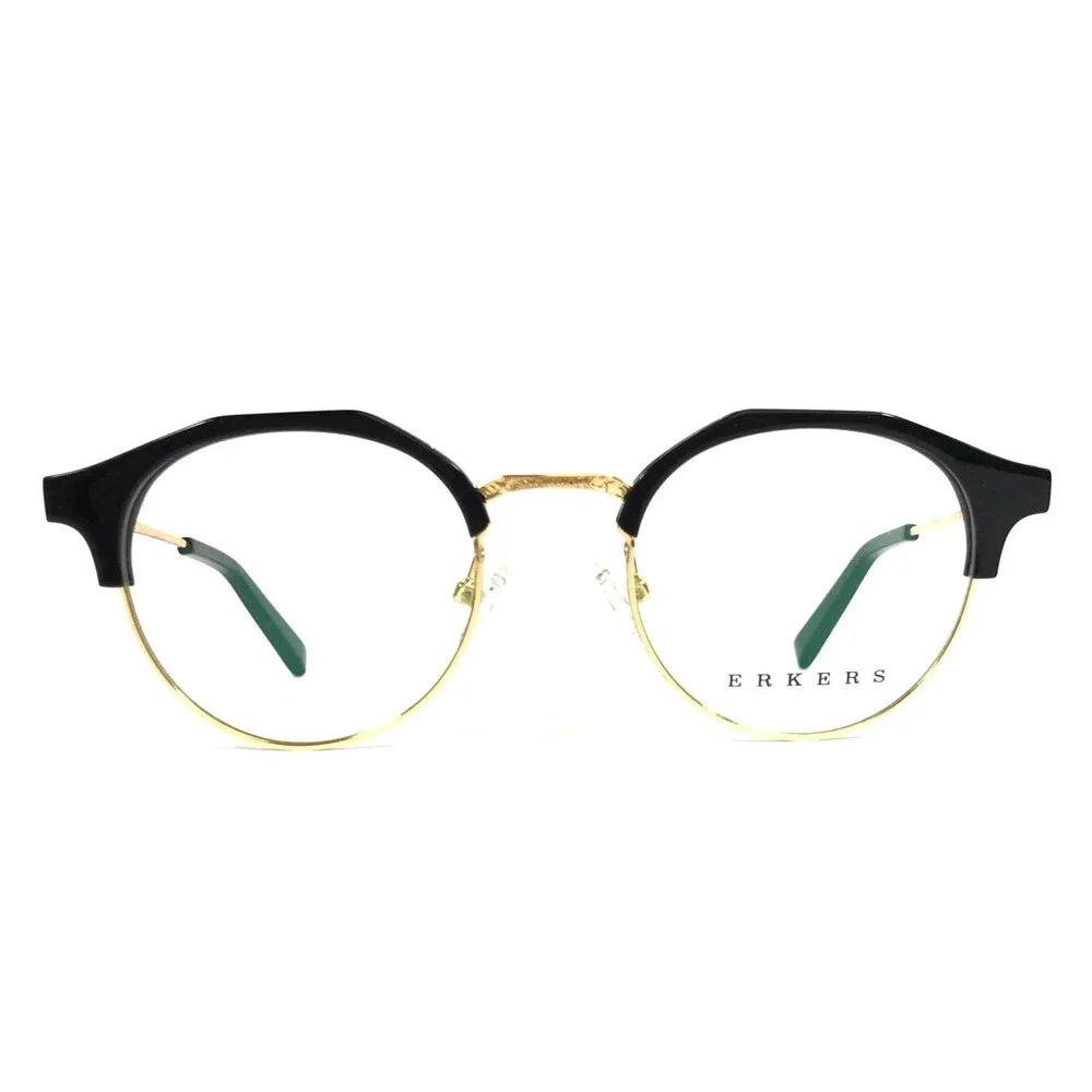Erkers Eyeglasses Frames MAPLEWOOD BLACK Gold Round Full Rim 46-21-142